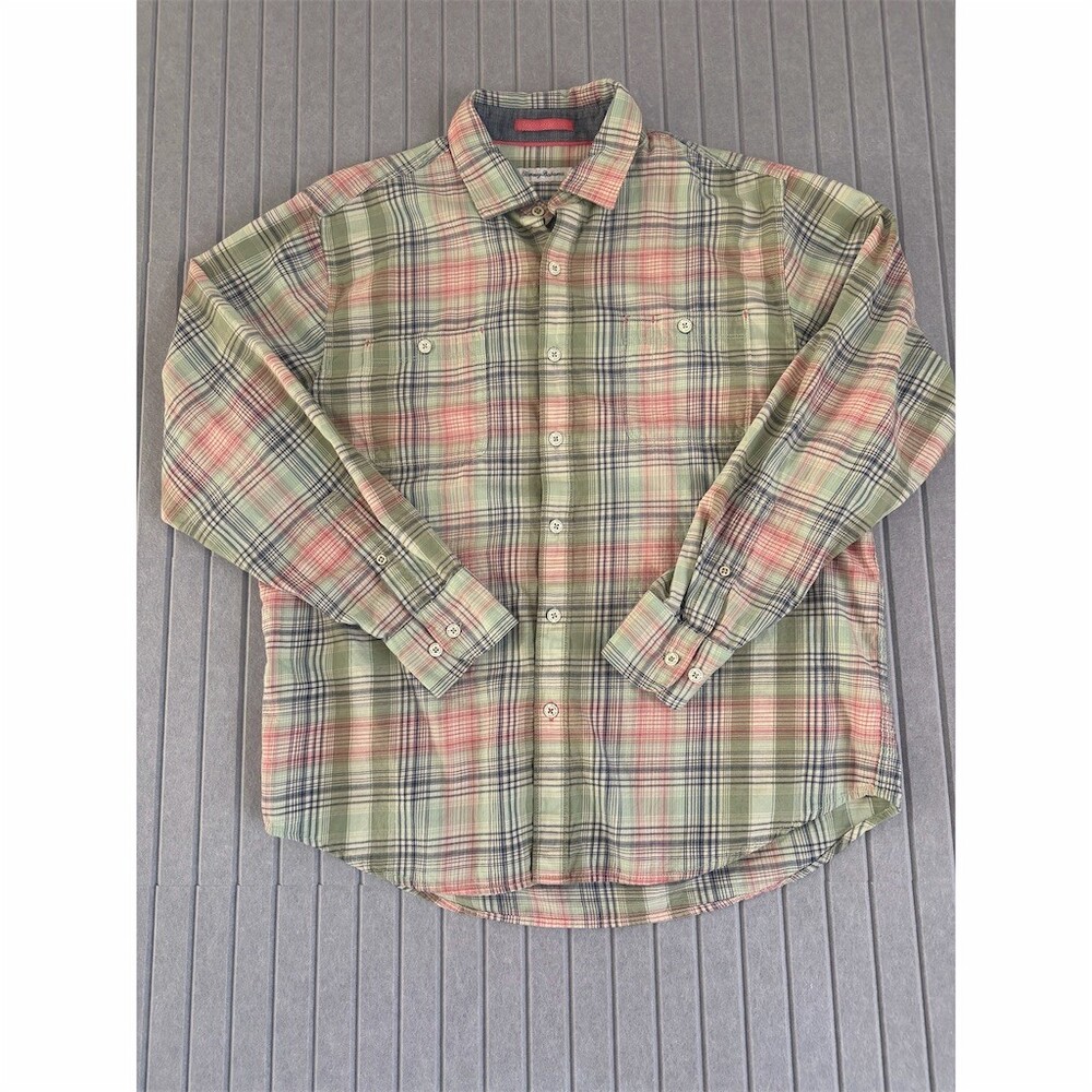 Tommy Bahama Relax Shirt Mens L Plaid Long Sleeve Button-Up Multicolor